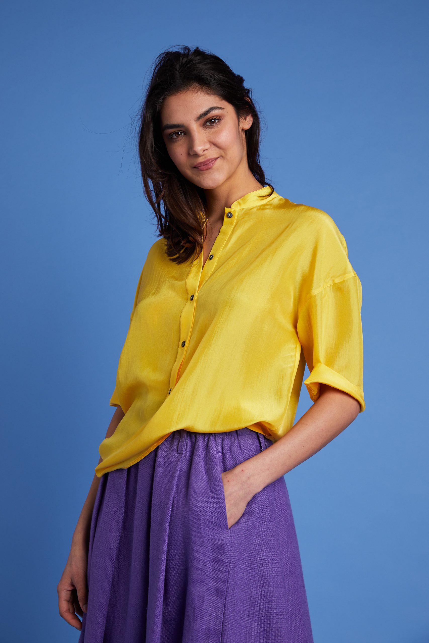 Camicia Lea in seta gialla Carla Saibene Atelier
