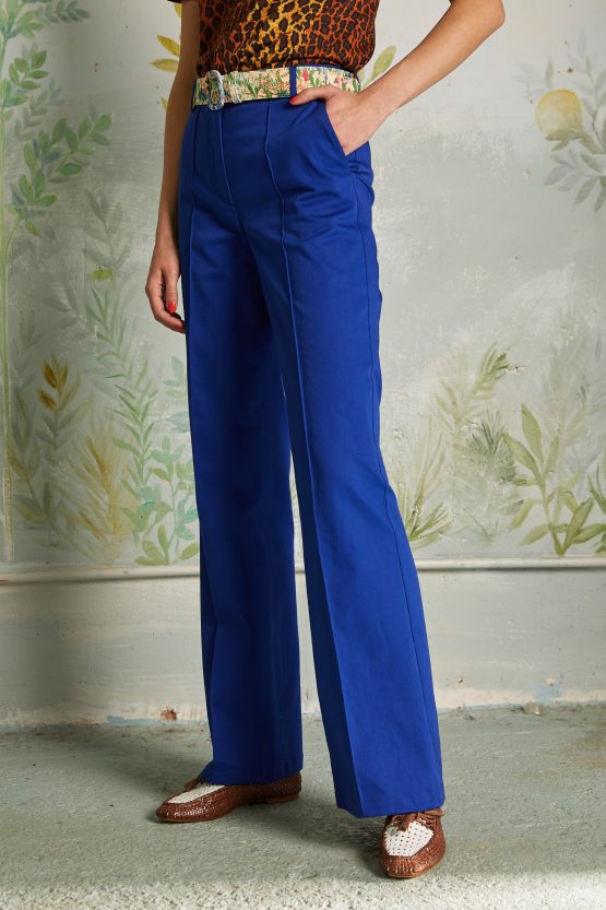 blu cotton trouser seventies look