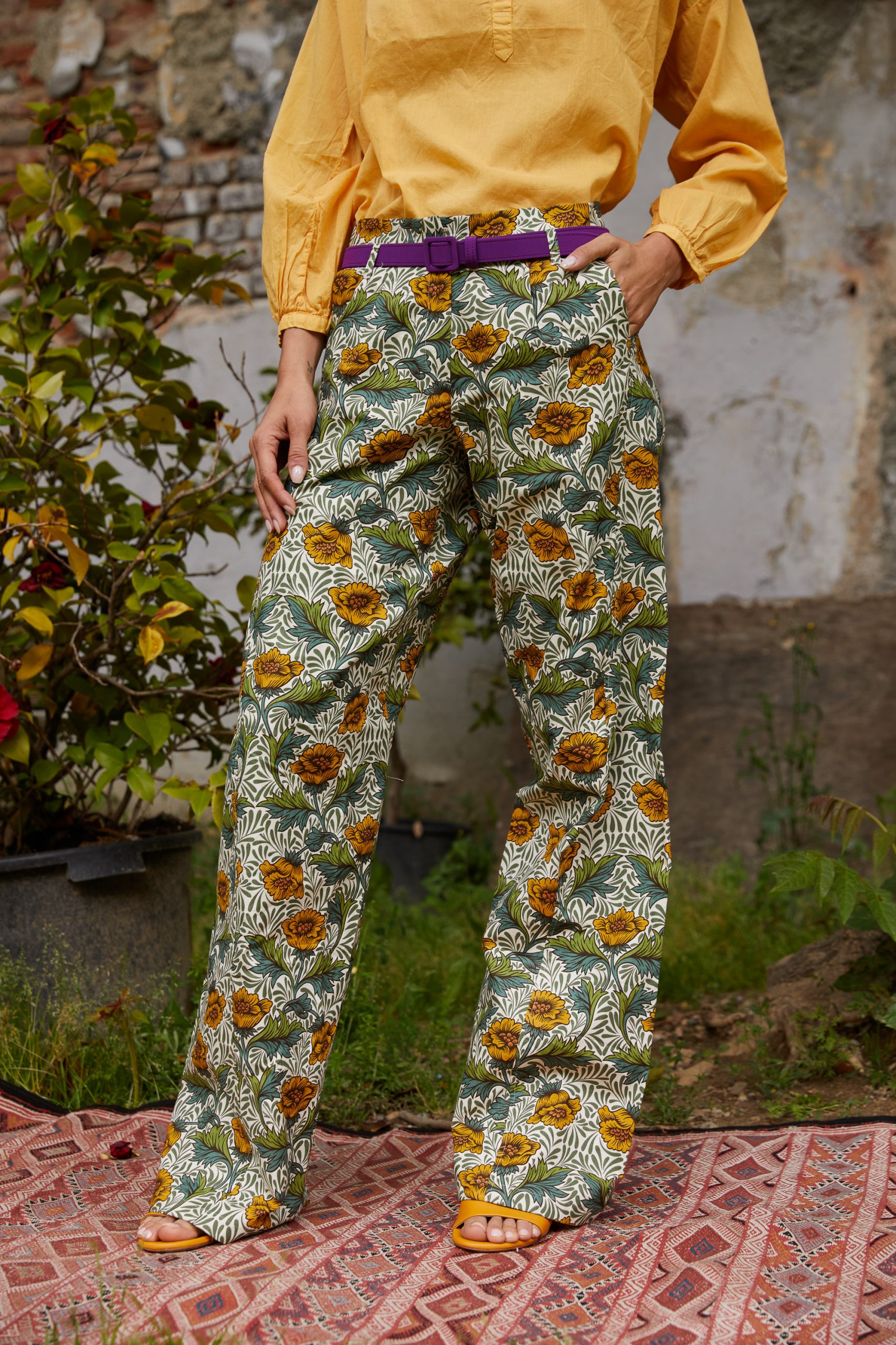 Pantaloni Carla in cotone a fiori stampa Morris - Carla Saibene Atelier
