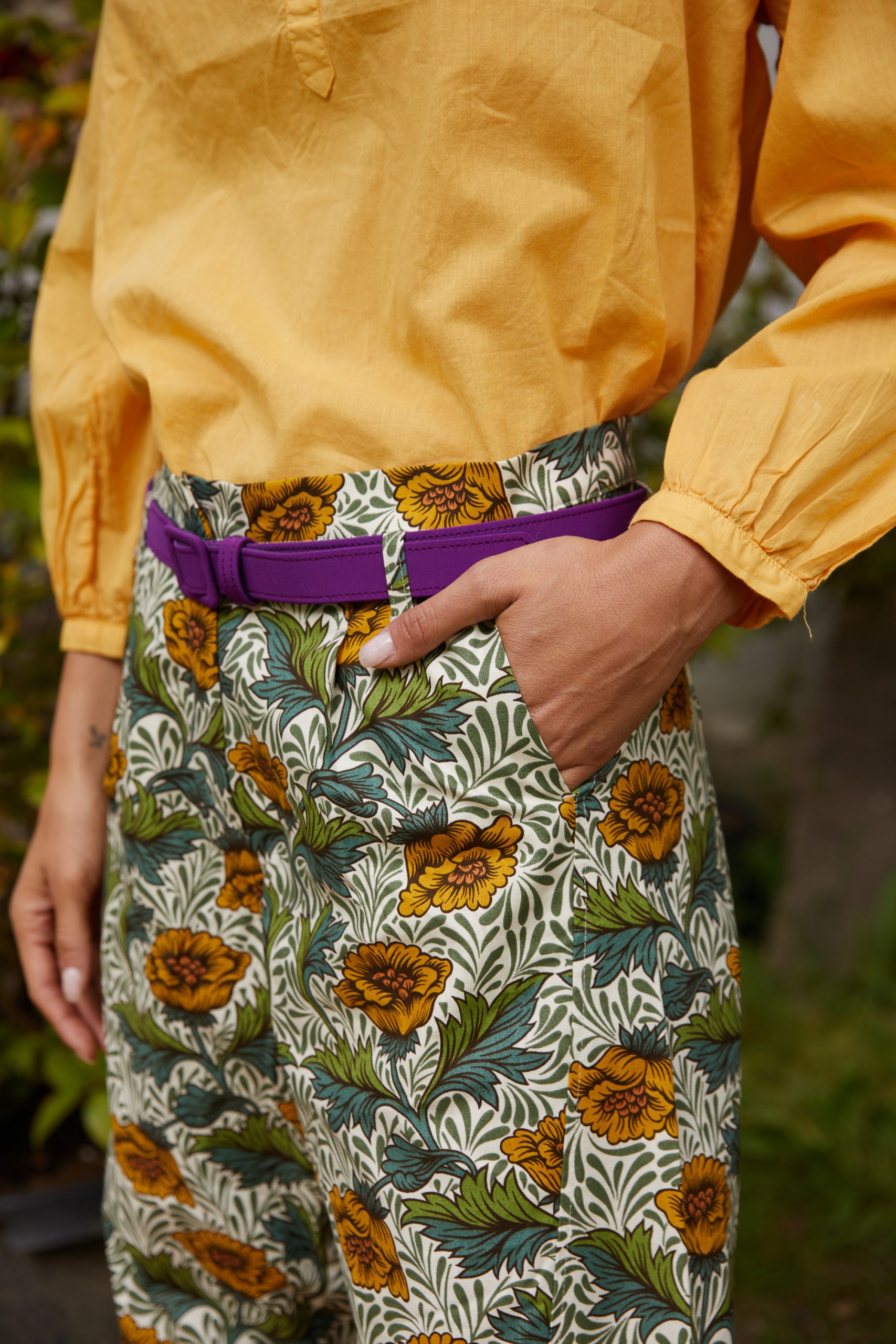 Pantaloni Carla in cotone a fiori stampa Morris - Carla Saibene Atelier