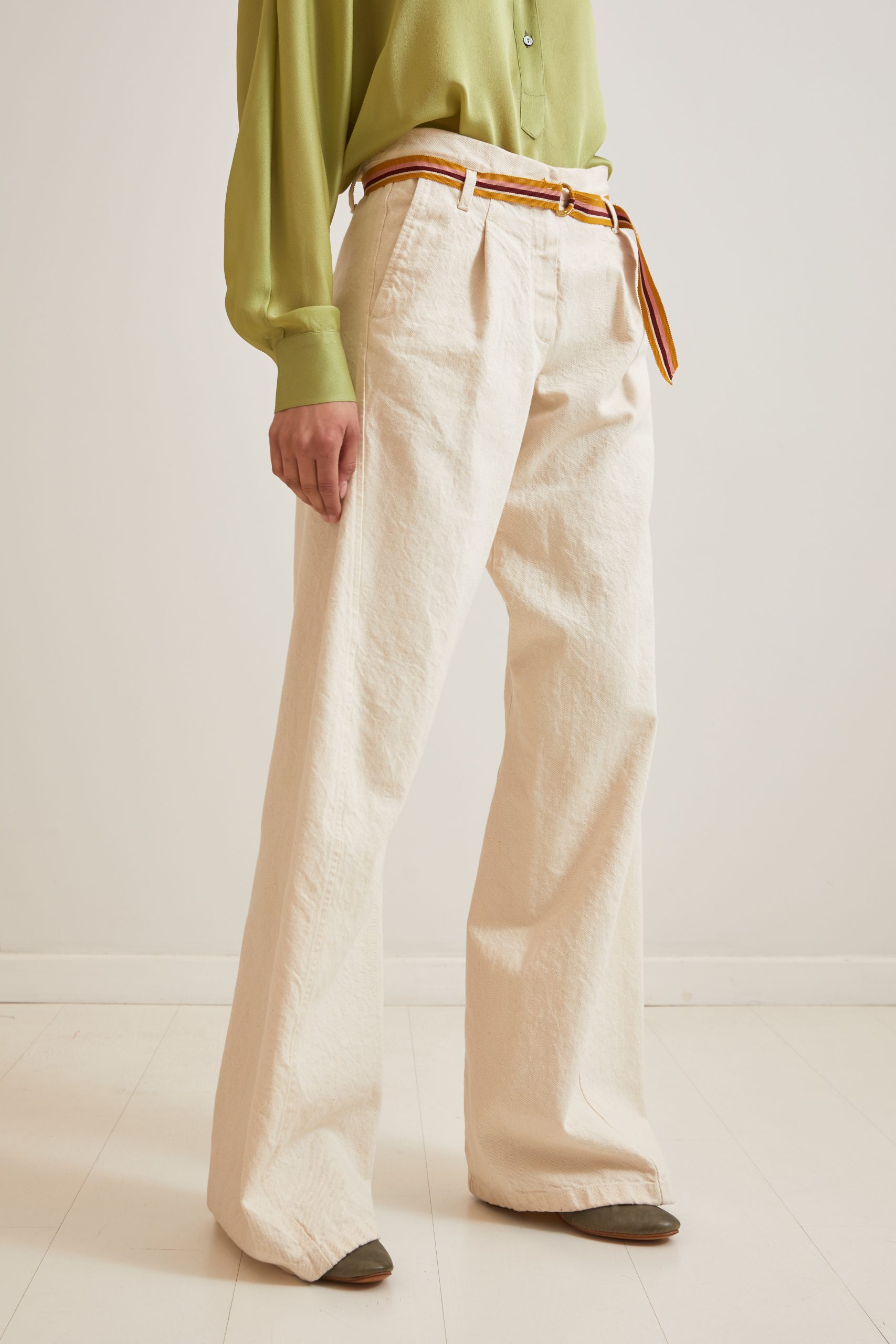 Pantaloni Carla in denim panna - Carla Saibene Atelier
