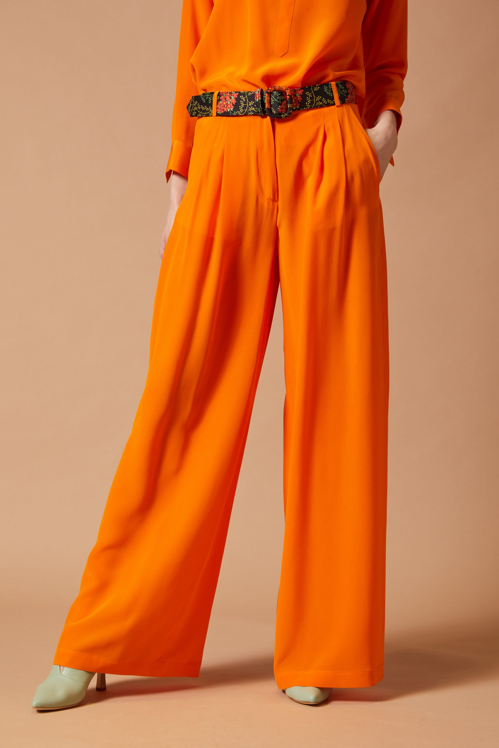 Elena pants in orange silk - Carla Saibene Atelier