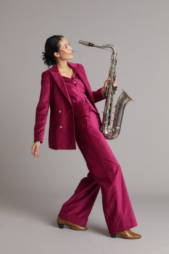 set completo tailleur velluto colorato rosa rosso
